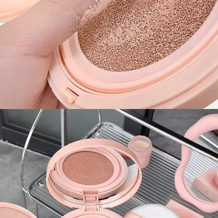 Gege Bear Milky Pink Cushion - Soft Matte Blurring Cover, Skin-Like Nude Finish, 12H Wear, Clean Beauty Lightweight Foundation