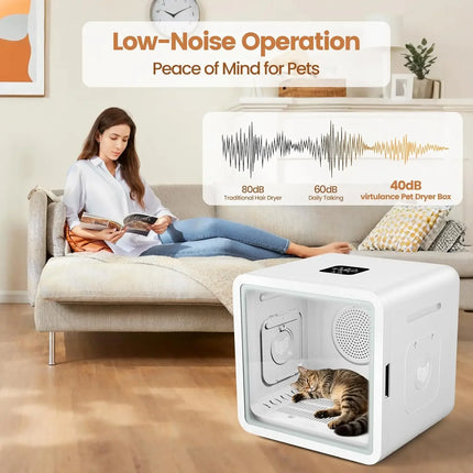 76L Smart Pet Dryer Box with APP Temperature Control 360° Airflow 5 Grooming Modes Timer Child Lock for Cats Custom