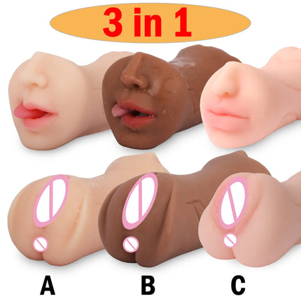 3in1 Band teeth mouth vagina anal plug male masturbator cup deep throat silicone dildo moves masturbation pleasure toys for men