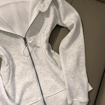 American Grey Shoulder Slim Fit Hoodie Coat For Women Spring Autumn Wear New Collection Hoodie Zipper Style Grey Jacket Top