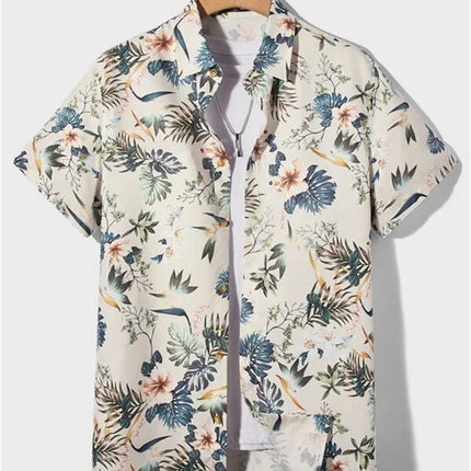 Hawaiian 3D Plant Shirt Flower Geometric Printed Blouse Street Outdoor Single-Breasted Beach Short Sleeve Tops Men's Clothing