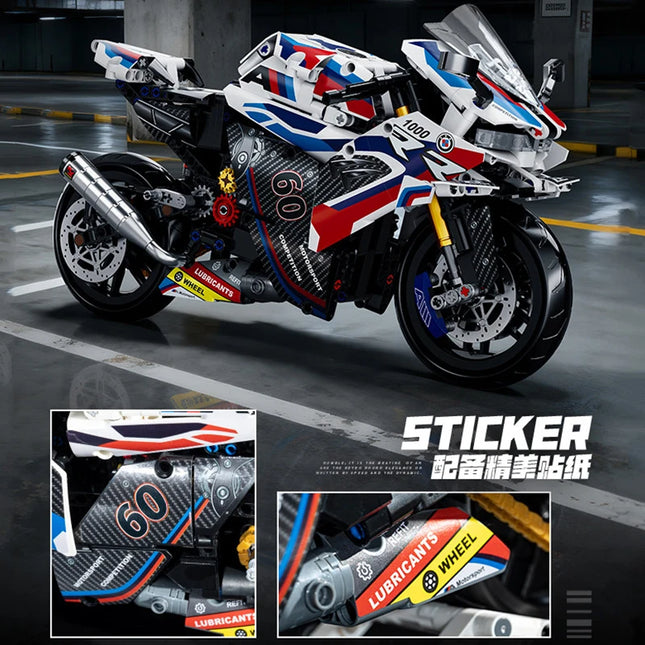 M1000 RR Motorcycle Building Blocks 649PCS 1:8 Scale Technical Racing Motorbike Model Kit for Adults Gift