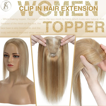 TESS Hand Single Knot Hair Toppers 8x10cm Women Topper Natural Hair Wig Clip In Human Hair Extensions Lace Hairpiece Replacement