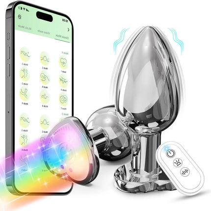 Glowing Vibrating Anal Plug RGB Light APP Control Anal Vibrator Bright Metal Butt Plug Bluetooth Vibration Dildo Adult Sex Toys