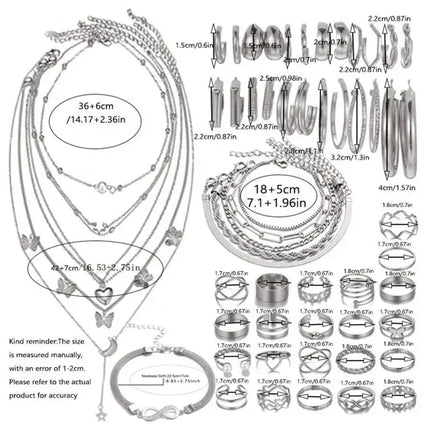 New 57 Pcs/Set Fashion Jewelry Sets For Women Metal Wide Face Earrings Necklaces Bracelets Ankles Rings Combinations Set Jewelry