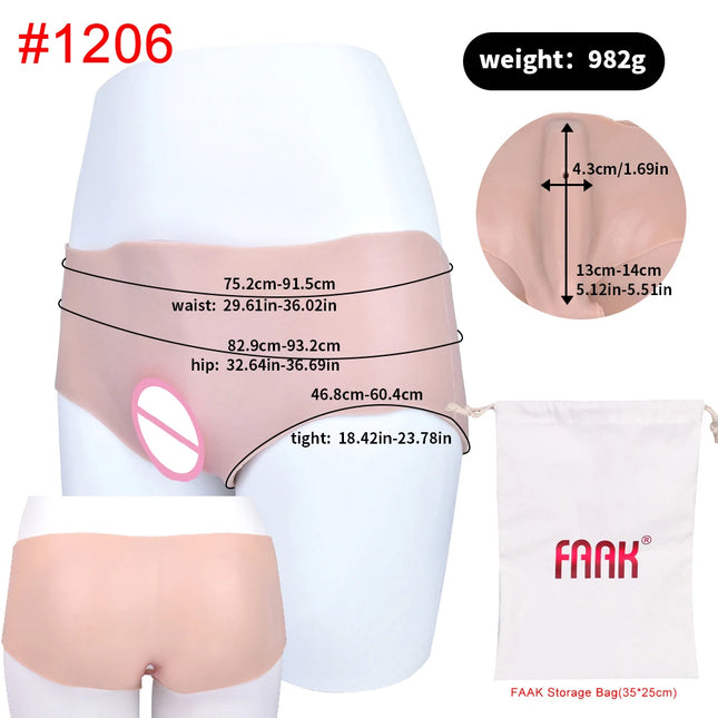 FAAK Silicone Hiding Gaff Thong Briefs Realistic Penetratable Vagina Pussy Underwear Panties for Transgender Sex Toys for Men