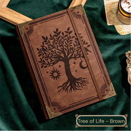 Notebook Vintage Leather Tree of Life Notebook, Thick Spell Book Planner for Student, Magic Study Notebook with Refillable Paper