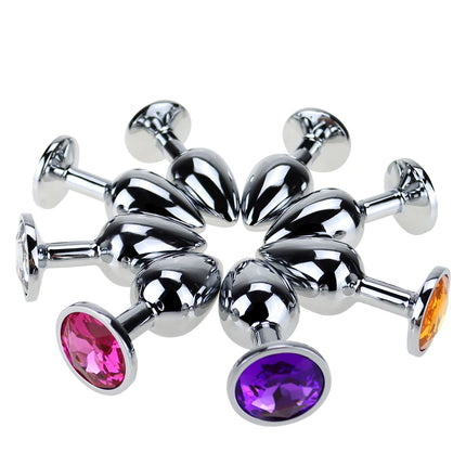 Metal anal plug sex toy round anal trainer gemstone anal massage adult products suitable for gay or male and female masturbation