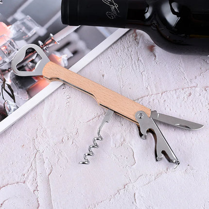 Multifunctional Wood Wine Corkscrew, Wooden Handle Stainless Steel Beer Bottle Opener, Can Opener, Custom Logo Gift