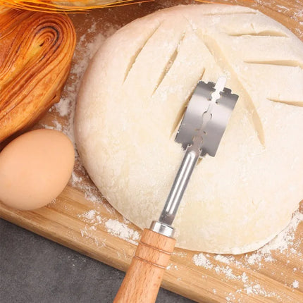 Dough Bread Pastry Cutter with 5 Blades Toast Curved Baguette Bread Knife Wooden Handle Bakers Baking Accessory Pastry Spatulas