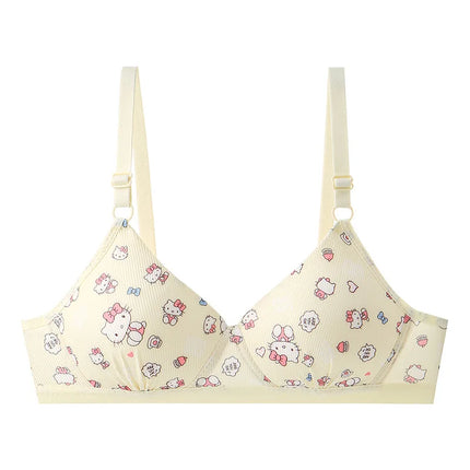 Sanrio Hello Kitty Underwear Kawaii Cartoon Girls Sexy Bra No Wire Push Up Underwear Woman Sports Shockproof Bra Pants