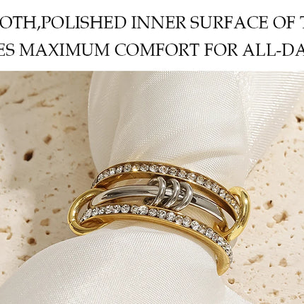 New Stainless Steel Cubic Zirconia Stackable Rings for Women 18k GoldPlating Multi-Link Connected Statement Ring Stack Jewelry