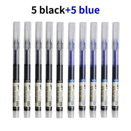 10Pcs Straight Liquid Writing Gel Pens Quick-drying Large-capacity Black Blue Ink For Writing School Office Stationery Supplies