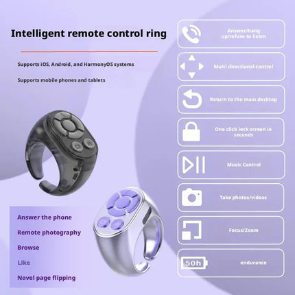 Transparent Scrolling Ring Remote for TikTok YouTube Instagram Video Scroller Page Turner Clicker Bluetooth Camera Shutter