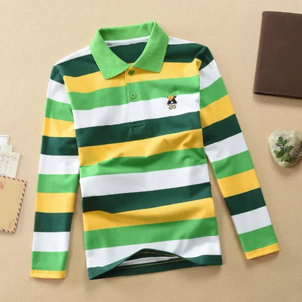 Boys Long-Sleeved Polo Shirts 2024 Spring Autumn Children's Clothing Kids Turn-Down-Collar Outerwear Teenager 1-14 Yrs Tops