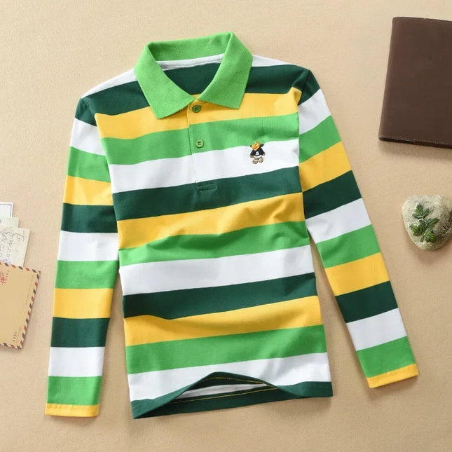 Boys Long-Sleeved Polo Shirts 2024 Spring Autumn Children's Clothing Kids Turn-Down-Collar Outerwear Teenager 1-14 Yrs Tops