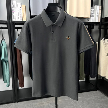 High quality brand 100% cotton short sleeve polo shirt men's new fashion luxury bee embroidery summer breathable soft T-shirt
