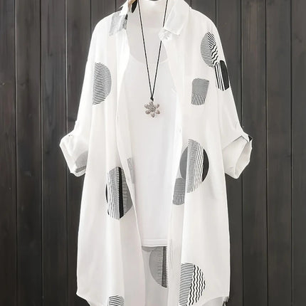 Plus Size Black and White Shirt for Women's Spring and Summer Travel Thin Top Sunscreen Breathable Clothes POLO Collar