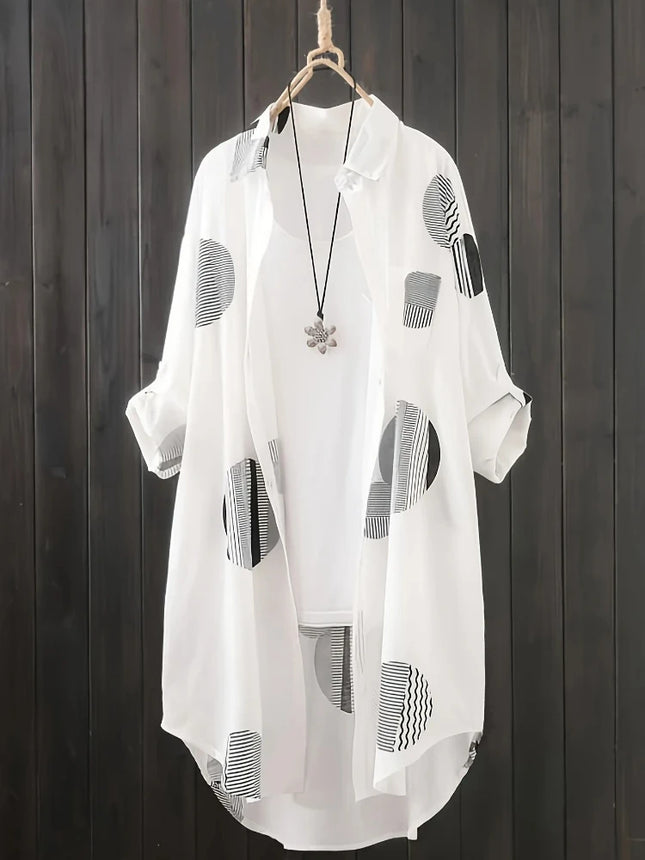 Plus Size Black and White Shirt for Women's Spring and Summer Travel Thin Top Sunscreen Breathable Clothes POLO Collar