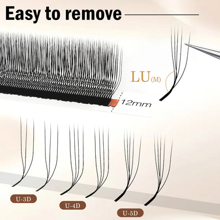 CoMango 3D 4D 5D U Shaped LU Curl Eyelash Extension Premium Soft False Eyelashes Premade Fan U Lashes Beauty Makeup