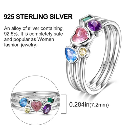 Original 925 Sterling Silver Ring Colorful Diamonds Cubic Zircon Finger Ring For Women Jewelry Wedding Engagement Birthday Gift