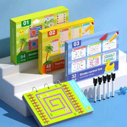 Children Montessori Drawing Toy Pen Control Training Color Shape Math Match Game Set Toddler Learn Activities Educational Book
