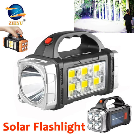 Portable Powerful USB Rechargeable Flashlights Solar LED Light With COB Work Light 4 Gear Charge Mobile Phone Camping Lamps
