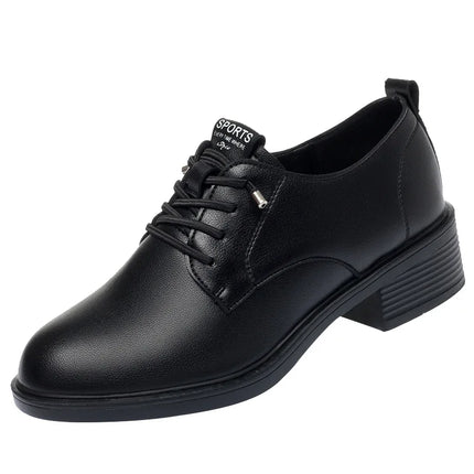 British Style Spring Autumn Women Round Heel Shoes Square Heel Lace-free Office Pumps Work Party Comfortable Soft Leather 2024