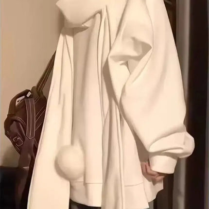 Y2K Style Fashion Rabbit Oversized Zip-up Hoodies 2025 Autumn Kawaii Bunny Big Extra Ears Hoodie Long Sleeve Hooded Sweatshirt