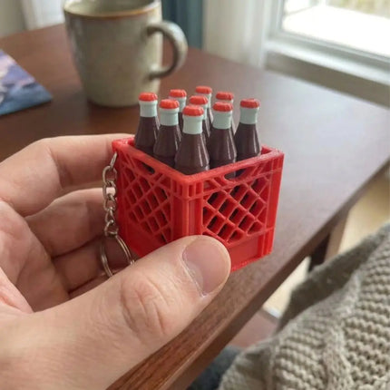 3D Printed Soda Crate Clicker Keychain Funny Plastic Drink Carrier Keyring Lifelike Novelty Squeeze Fidget Backpack Pendant