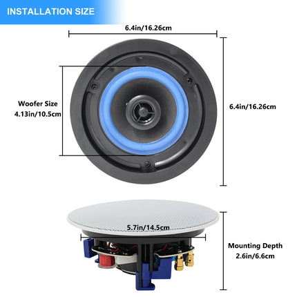 Herdio 4'' 2PCS Passive Ceiling Speakers In Wall Mount Speakers With 160W Powerful Bass For Bathroom kitchen living Room Office