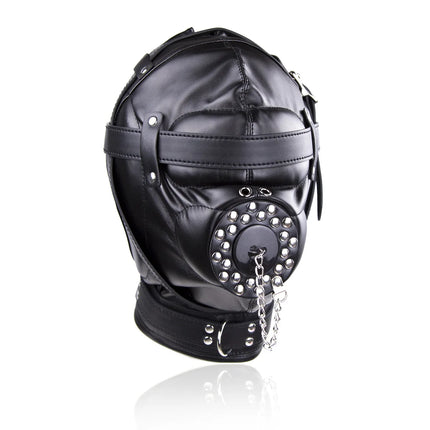 Full Enclosure Padded Leather Hood Mask with Muzzle Gag BDSM Bondage Sensory Deprivation Slave Role Play Gear Adult Sex Toy