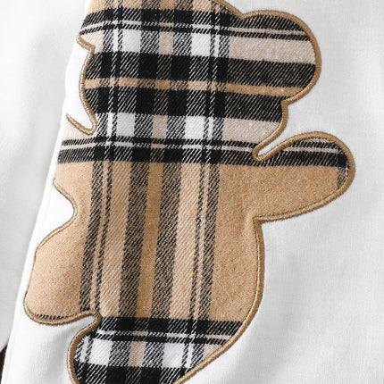 IURNXB 2pcs Baby Clothes Set Infant Cartoon Bear Plaid Patchwork Hoodie Top+Sweatpants Outfits Casual Children Sweatsuits 1-3Y