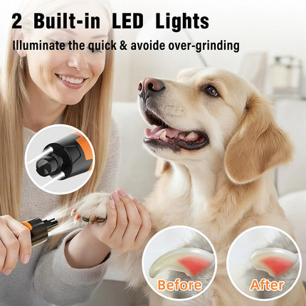 New 6-Speed Dog Nail Grinder - 50% More Power Dog Nail Trimmers with 2 LED Lights Quiet 7h Running Time for Large Medium Small D