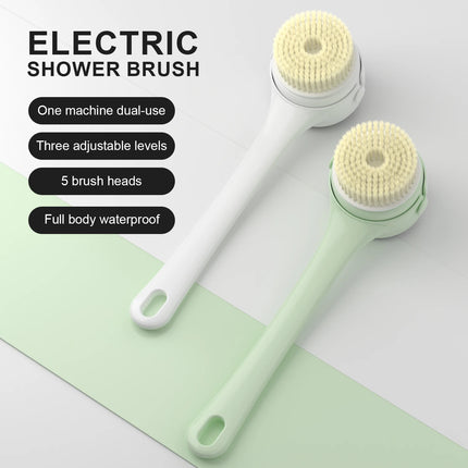 2026 NEW Electric Shower Body Cleaning Brush 5 Heads Spinning Spa Bath Brush Waterproof Long Handle Personal Back Rubbing 3 Gear