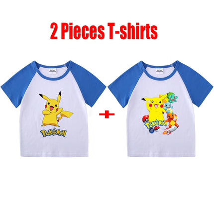 1/2 Pieces Pokemon Cartoon Tees For Boys Clothing Summer Children 100% cotton Short Sleeve T-shirts Printed T-shirt for girls