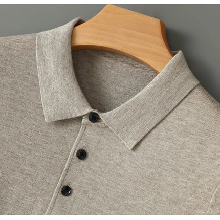 High quality worsted  spun collar wool sweater men's spring and autumn business polo sweater thin long sleeved knitted T-shirt