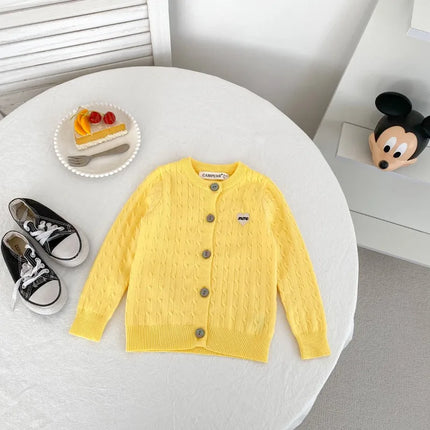 Children's Clothing Medium and Small Girls' Baby Twisted Sweater Foreign Casual Love Knitted Cardigan Jacket  Girls Sweater