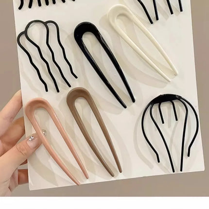 Hair Stick Alloy Bun Maker for Thick Hair Women 4-Prong U-Shape Quick Updo Tool Non-Slip Vintage Hairpin Boho Bridal Accessories