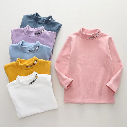 2025 New Children's Warm Base Shirt, Children's Mid Neck Honeycomb Top, Men's and Women's Winter Half High Neck Top