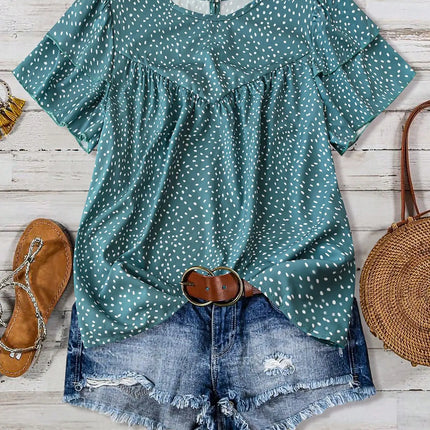 Plus Size Women's Vacation Casual Polka Dot Printed Short Sleeve Shirt
