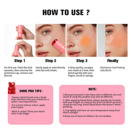 Original Cooling Water Jelly Blush Stick Blush Tinted Cosmetics Tint Stick Watercolor Multi-Use Matte Blush Makeup For Women