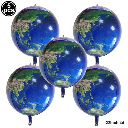 5pcs 22Inch 4D Sphere Outer Space Balloons World Map Galaxy Planet Earth Balloon Space Theme Birthday Decorations World Map Ball