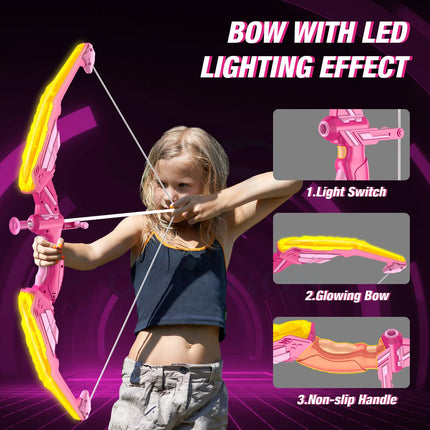 Kids Bow and Arrow Set, LED Light Up Archery Toys Set for Kids Ages 4-8 8-12, with Suction Cup Arrows, Target & Quiver, Boy Girl