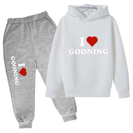 Funny I Love Gooning Kids Spring Autumn Casual Letter Print 2pcs Hoodie+Pants Tracksuits 2-13 Years Boys Girls Outfits Clothes