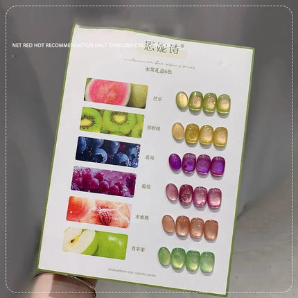 New Fruit Gift Box Cat Eye Nail Polish Gel 2025 Flash Glass Bead Cat Eye Nail Guava Grape Green Apple UV Nail Varnish Manicure