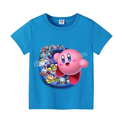 Star Kirbys Summer Short Sleeve Kid Cute T-shirt Colorful Tops Baby Cartoon Fashion Tee Kawaii Game Boy Girl Casual Clothes Gift