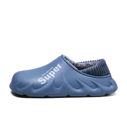 Women Men Winter Warm EVA Soft Sole Waterproof Slides Slippers Slip On Scuff Clogs Short Plush Platform House Shoes Indoor