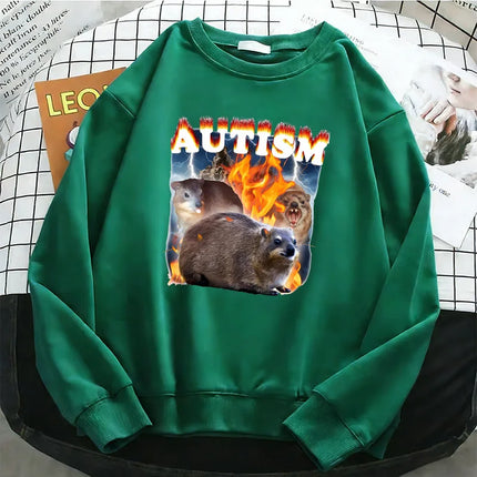 Y2k Vintage Autism Animals Hoodies Basic Warm Fleece Sweatshirt Soft Breathable O-Neck Pullover Casual Female Clothes