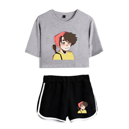 Fashion Youthful Wilbur?Soot Hidalgo Print Two Piece Set Women Sexy Shorts+lovely T-shirt Cute Dew navel Sport Girl suits